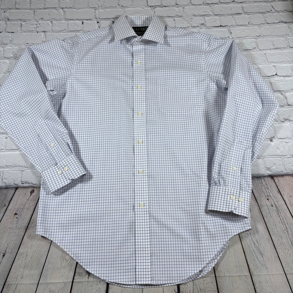 Lauren Ralph Lauren Mens 15.5 34/35 Classic Fit Non Iron Cotton Shirt Blue Check